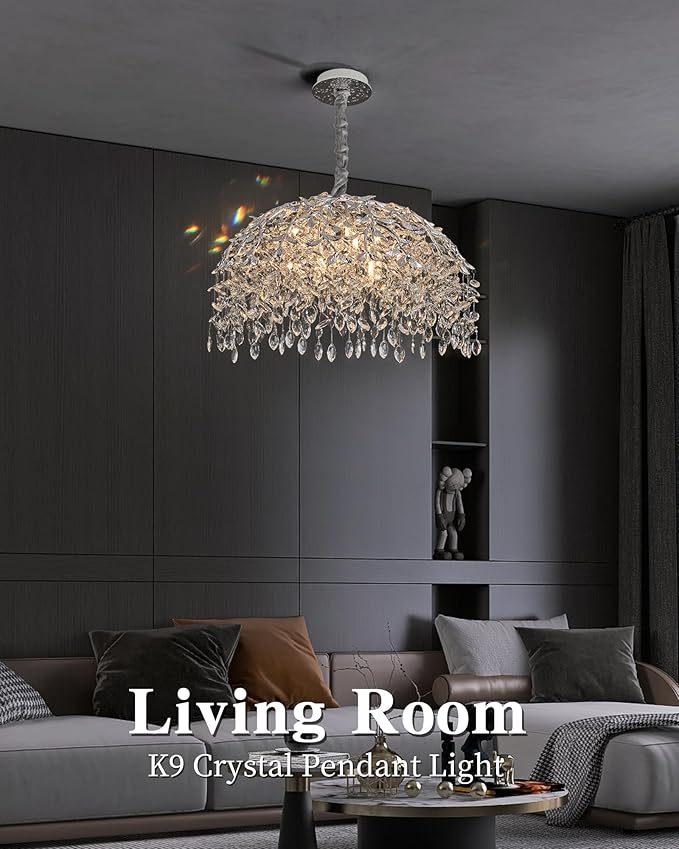 Modern Crystal Chandelier for Dining Room, 31.5" 10-Light Chrome Tree Branch Chandeliers, Luxury K9 Crystal Round Chandeliers for Kitchen Island Living Room