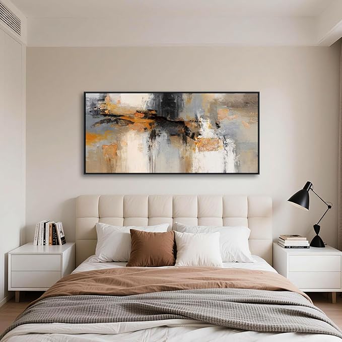 Abstract Canvas Wall Art - Large Framed Gray and Orange Paintings - Modern Wall Art Decor for Living Room & Office - Includes Pictures for Home Decoration Artwork for Bedroom 24×48IN