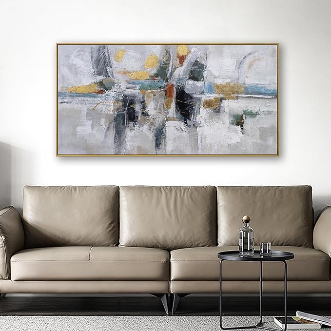 Abstract Colorful Wall Art Painting Black Art Wall Decor 20x40 Inch with Framed For Living Room Decorations Teal And Gold Art Office Decor Colorful Canvas Picture Artwork For Bedroom Kitchen