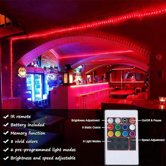 16.4 Feet Flat Flexible LED Rope Lights, Color Changing RGB Strip Light with Remote Control, 8 Colors Multiple Modes, Plug in Novelty Lighting, Connectable and Waterproof for Home Kitchen Outdoor Use…