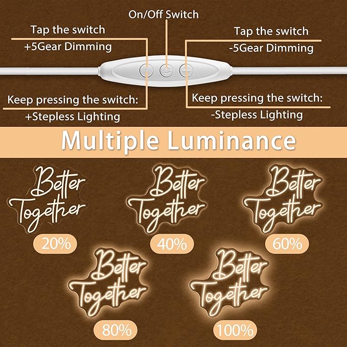 Better Together Neon Sign, Cool Dimmable Light Up USB Powered LED Engagement Wedding Celebration Neon Light Hanging for Wall Decor Bedroom Bar Club Valentine's Day Party Graduation Girs Gift (Better Together)