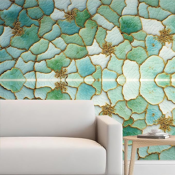 Nuxovilar Green Mosaic Hexagon Textured Peel and Stick Wallpaper, 15.75"x39.37", Self-Adhesive Contact Paper, Artistic Tile-Look Design for Bedroom, Living Room and Table Decor