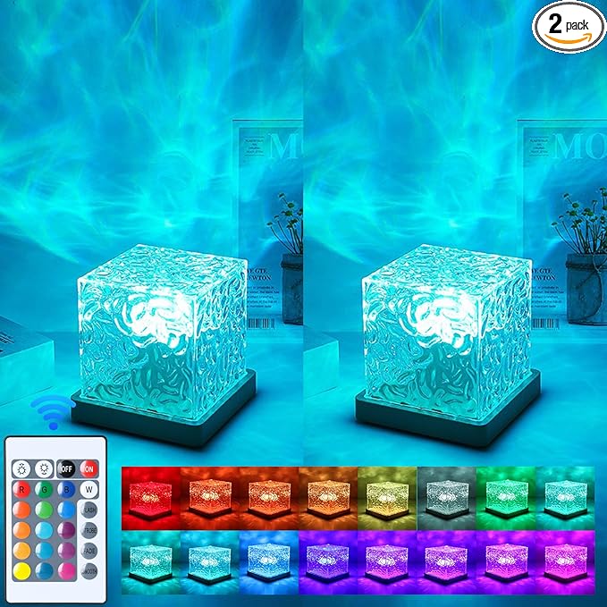 2 Packs Cordless Luminorthe Cube Lamp,Aurora Glow Ocean Lamp Northern Lights Cube Ocean Wave Projector with 16 Colors and Dynamic Ripple Effect for Living Room Bedroom Decor