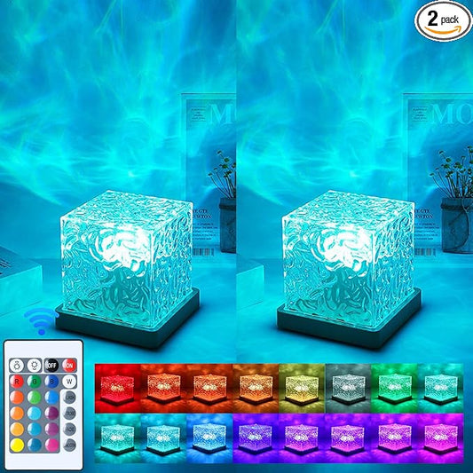 2 Packs Cordless Luminorthe Cube Lamp,Aurora Glow Ocean Lamp Northern Lights Cube Ocean Wave Projector with 16 Colors and Dynamic Ripple Effect for Living Room Bedroom Decor