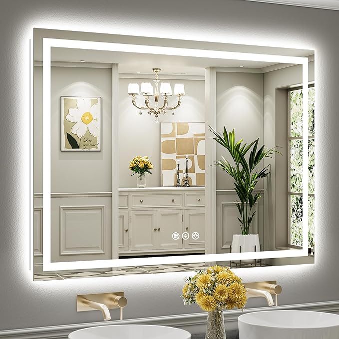 55"x40" LED Bathroom Mirror with Lights, Backlit & Front Lit, Anti-Fog Lighted Bathroom Vanity Mirror for Wall, Memory Function, Dimmable, HD Tempered Glass, Shatter-Proof