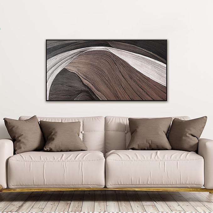 Abstract Wall Art Brown Canvas Art Wall Decor Print Abstract Wall Decor Modern Minimalist Black And White Canvas Painting Bathroom Picture For Bedroom Office Home Artwork 20" X 40" With Framed