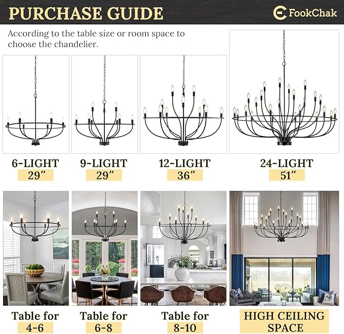 Black Dining Room Light Fixture, 6-Light Farmhouse Black Chandelier for Bedroom Metal Candle Chandeliers Hanging Lighting for Kitchen Living Room Entryway Foyer, 28.54in