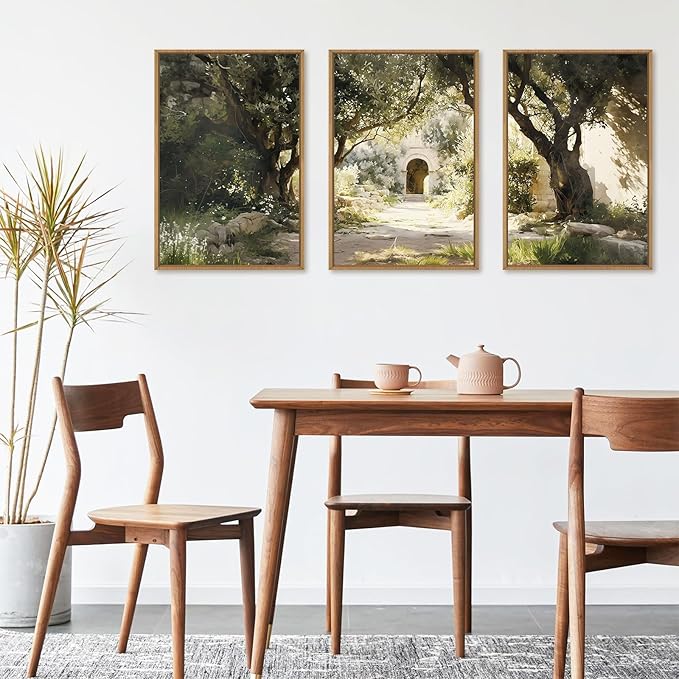 Ausril Garden of Gethsemane Landscape Framed Canvas Wall Art, Jerusalem Town Villages Scenery Prints, Jesus Boho Religious Decor, Christian Bible Art Painting for Bedroom Living Room Office 16"x24"x3