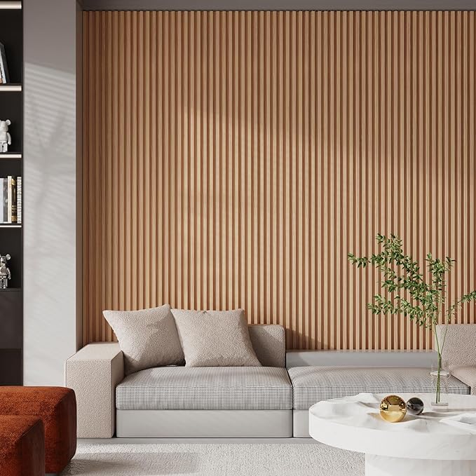 8-Pack WPC Slat Wall Panels, 96 x 6.6 in Decorative Acoustic Slats 3D Wall Panels, Water-Proof and Easy Installation, Teak