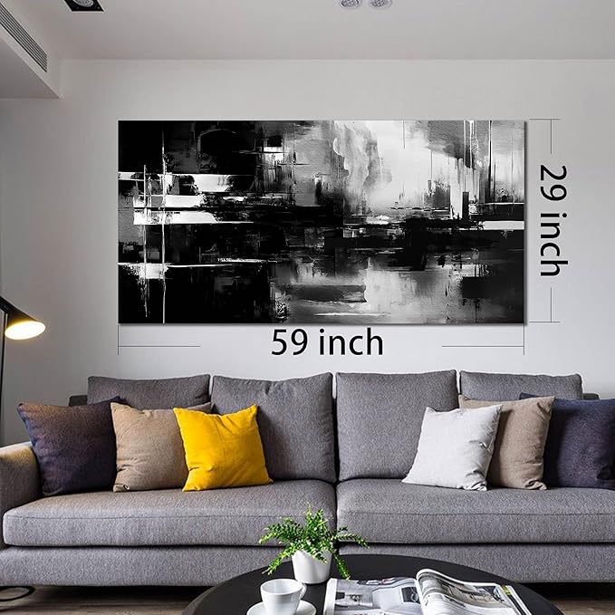Abstract Canvas Wall Art for Office - Black and White Wall Pictures for Living Room - Big Wall Art for Bedroom Size 29" x 59"
