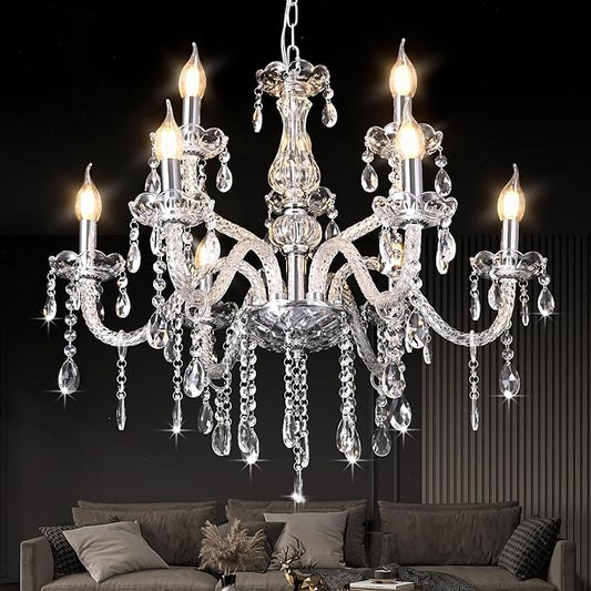 MALOSA Clear Crystal Chandeliers,9 Lights Glass Large Chandelier for Bedroom,Dining Room,Living Room,Double Layer 26.4"