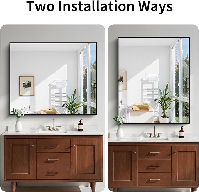 KOCUUY Black Bathroom Mirror, 40"x48" Large Rectangular Mirror with Metal Frame, Black Vanity Mirror with Modern Design for Bathroom, Living Room, Entryway, Hang Horizontal/Vertical