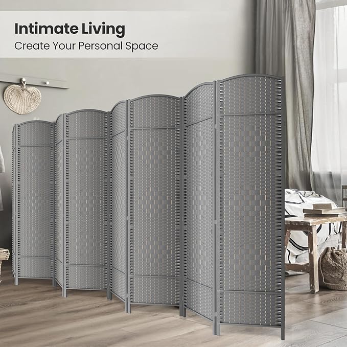 8 Panel Room Divider,6Ft Folding Privacy Screen,Tall - Extra Wide Foldable Panel Partition Wall Divider with Diamond Double-Weaved Hand-Woven Design Room Screen Divider