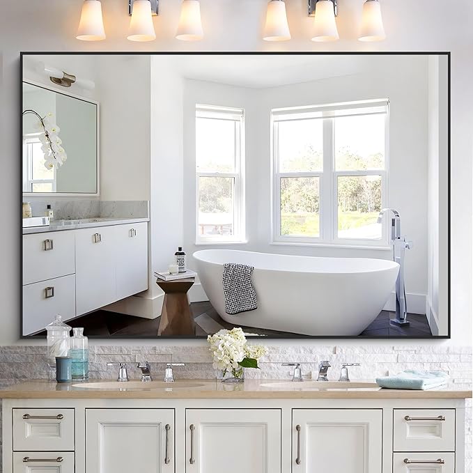 KOCUUY 60x40 Inch Large Black Wall Mounted Mirror,Aluminum Framed Decorative Rectangular Bathroom Mirror for Wall Over Sink,Vanity Mirror for Bedroom Living Room Bathroom,Functional Oversized Mirror