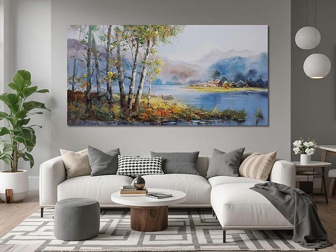 Arjun Landscape Canvas Wall Art for Living Room Nature Painting Bedroom Tree Scenery Textured Picture Framed Large Size Artwork Office Home Wall Decor, Extra Large 58"x29"