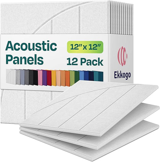Acoustic Panels 12-Pack Soundproof Wall Panels 12"x12"x0.4" Decorative Sound Dampening for Your Home, Office, Studio, Bedroom & More with Unique ModuArc Carving [White]