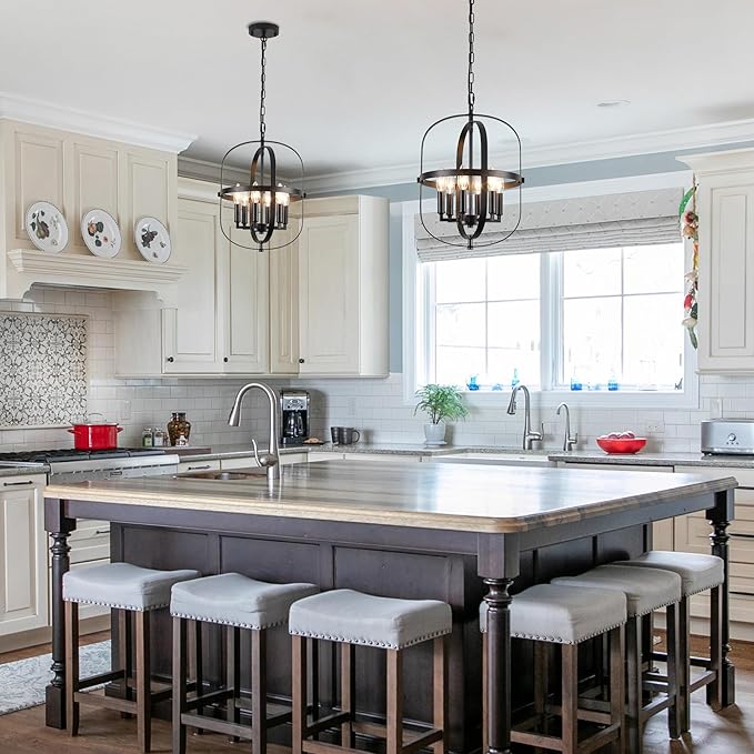 Black Chandelier-6 Light,Modern Farmhouse Chandeliers for Dining Room Light Fixture Entryway Industrial Rustic Geometric Hanging Foyer Lighting Fixtures Kitchen Chandelier for Bedroom Hallway