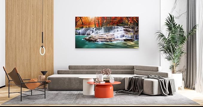 Aibonnly Wall Art Canvas Painting Red Forest Waterfalls 1 Piece Modern Landscape Tree Picture Poster Print Framed and Stretched Ready to Hang for Living Room Bedroom Kitchen Office Home Decor