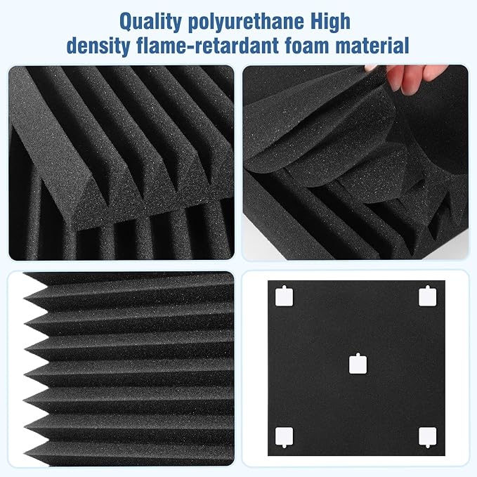 Acoustic Panels Foam for Walls, Sound Absorbing Panels, High Density Soundproof Panels Fire Resistant for Studio Recording 2"x12"x12" (Black, 50 Pack)