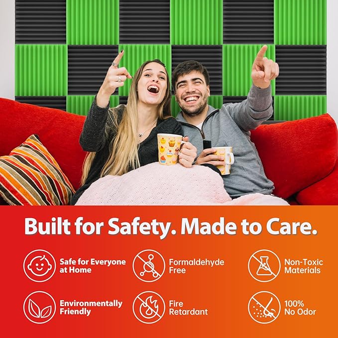 24 Pack Acoustic Panels – Sound Proof Foam Panels for Wall 12"x12"x2", Flame Retardant Wedge Acoustic Foam, High-Density Sound Absorbing Panels for Home Studio(Green, 2" Thick 24 Pack)