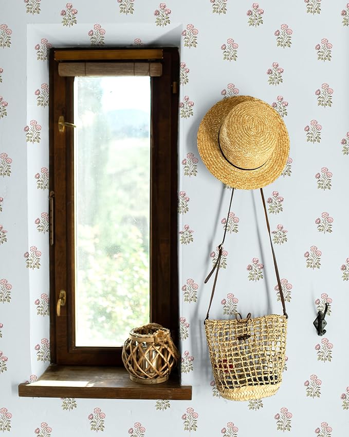 17.3" x 196.8" Blue Floral Wallpaper, Vintage Peel and Stick Wallpaper Self Adhesive Waterproof Stick and Peel Wall Paper for Bedroom Cabinet Décor