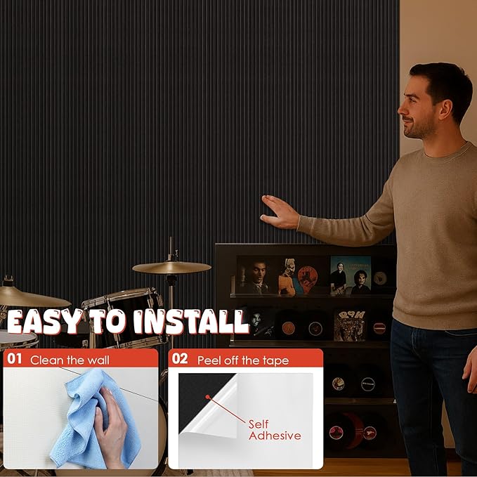 5 Pack Acoustic Panels,47.2x23.6x0.4 inch Acoustic Wall Panels,Large Soundproof Panels,Self-Adhesive Sound Proof panels for Walls,Acoustic Treatment for Recording Studio&Office,Black