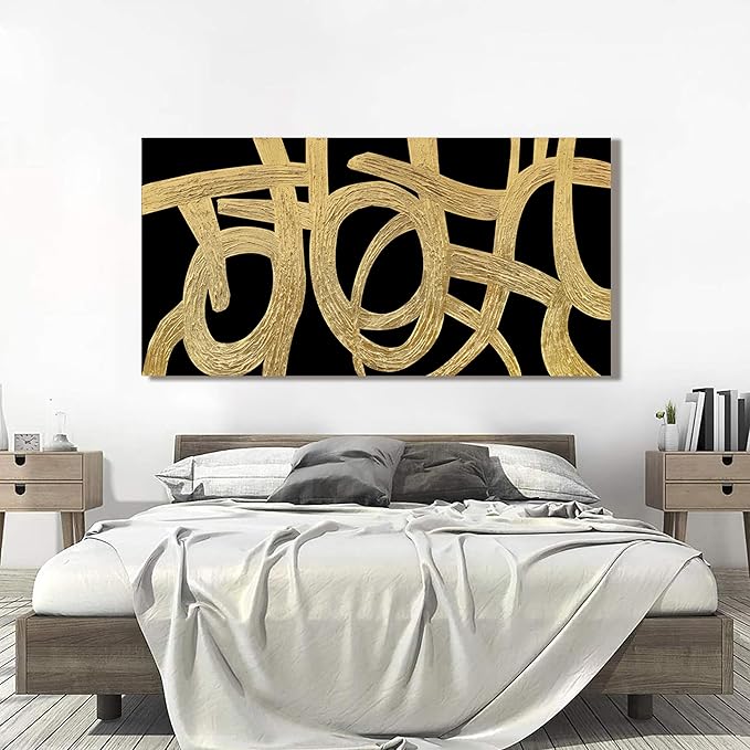 Canvas Wall Art Decor Large Canvas Wall Art For Living Room Abstract Art Black and Gold Wall Art Decor Modern Abstract Wall Art Prints Large Art Work For Bedroom Office Kitchen Wall Decor 29" x 58"