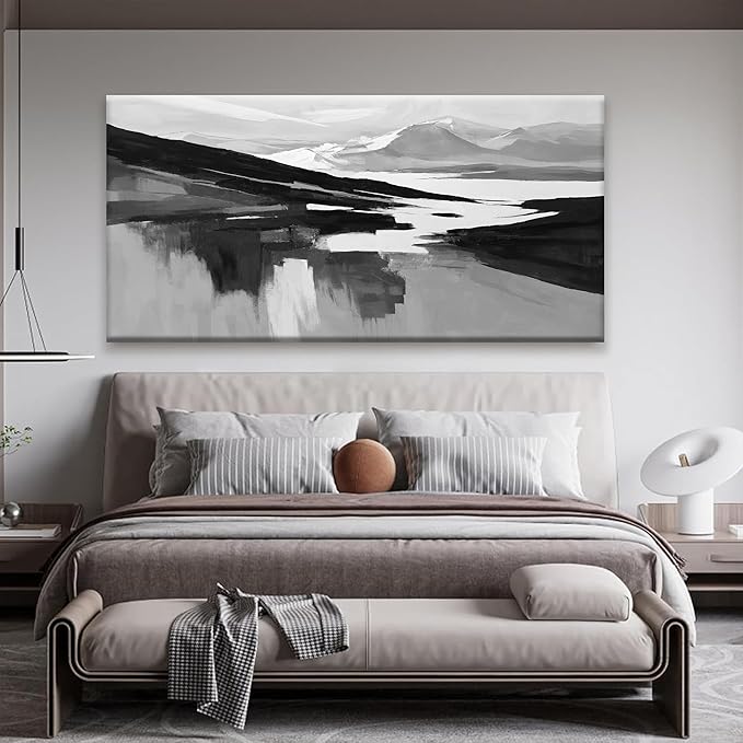 Large Abstract Wall Art For Living Room Decor Black White Wall Art Painting Prints Minimalist Black Abstract Art Modern Canvas Art Wall Decor For Bedroom Kitchen Office 29"×58"