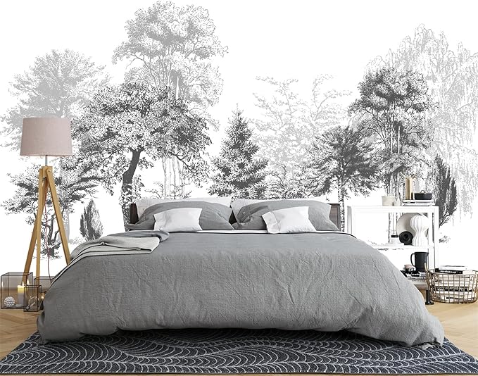 Black and White Oil Painting Forest Wall Mural Wallpaper for Bedroom 103" x 69"