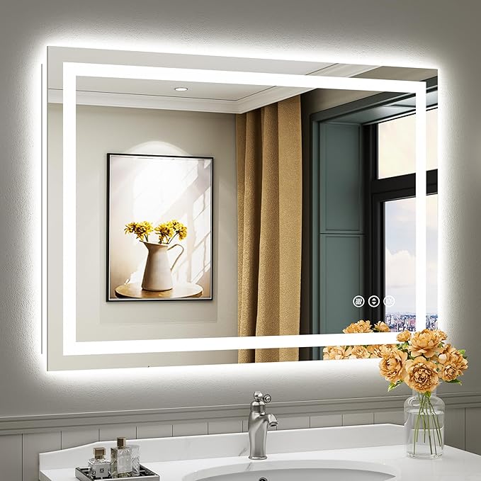 44"x32" LED Bathroom Mirror with Lights, Backlit & Front Lit, Lighted Wall Mirrors for Bathroom Vanity, Touch Screen Dimmable, Anti-Fog, Memory Function, HD Tempered Glass, Shatter-Proof, ETL Listed