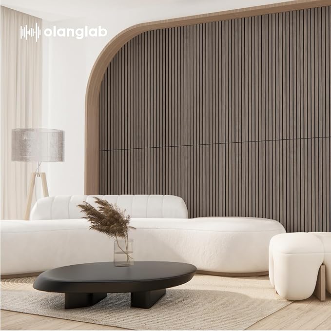 Olanglab Wood Veneer Acoustic Wall Panels 6 Pack, 23.6"×47.2" Sound Absorbing Wall Panels for Interior Wall Decor, Dark Walnut