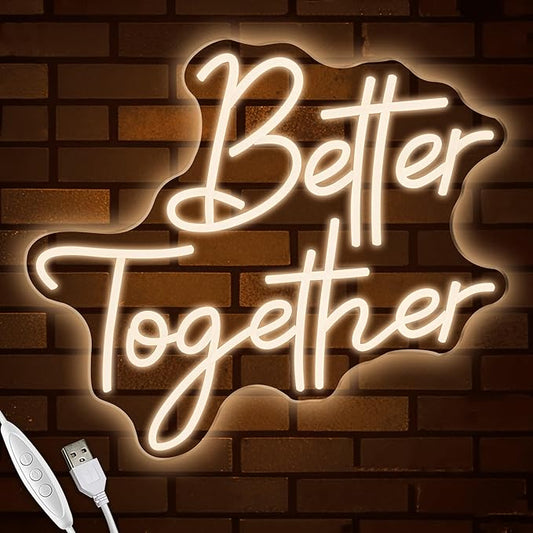 Better Together Neon Sign, Cool Dimmable Light Up USB Powered LED Engagement Wedding Celebration Neon Light Hanging for Wall Decor Bedroom Bar Club Valentine's Day Party Graduation Girs Gift (Better Together)