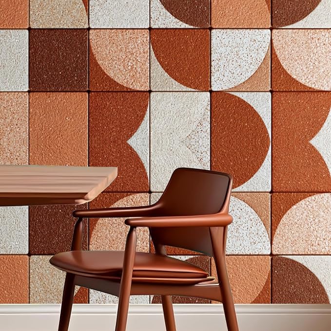 Nuxovilar Terracotta Checkered Tile Textured Peel and Stick Wallpaper, 15.75"x39.37", Self-Adhesive Contact Paper, Retro Plaid Style for Bedroom, Living Room and Table Decor