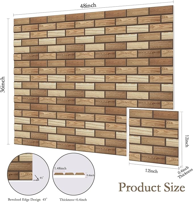 12Pack Acoustic Panels, Self-Adhesive 3D Brick Pattern Sound Proof Panels for Walls, Decorative Sound Dampening Wall Panels for Recording Studios, Offices, Home, 12"×12"×0.4", Faux Wood Grain Print