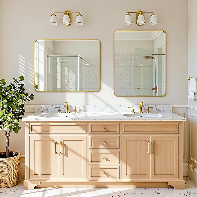 Antok Wall Mirror, 22"x30" Bathroom Vanity Mirror, Anti-Rust HD Tempered Glass, Wall Mounted Mirrors for Living Room, Entryway, Gold Frame, Rect