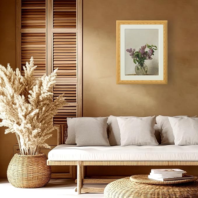 Brivoria Framed Canvas Wall Art Vintage Decor, Elegant Lilac Blooms in Clear Glass Vase French Country Classical Painting Prints for Living Room Office Dining Room Gallery Wall Decor, 16"x20"