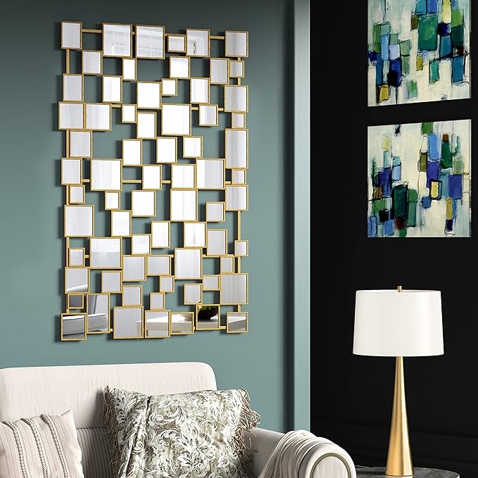 Large Modern Accent Wall Mirror for Living Room Gold 45×30 Inch Metal Framed Decorative Mirror for Entryway Bedroom Home Decor