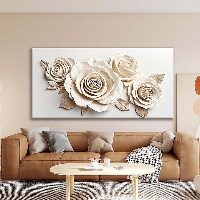 Canvas White Wall Art Living Room Home Wall Decor Modern Canvas Art Wall Decor 29x58 Inches Large Flower Wall Art Elegant Picture For Bedroom Hotel Office Artwork