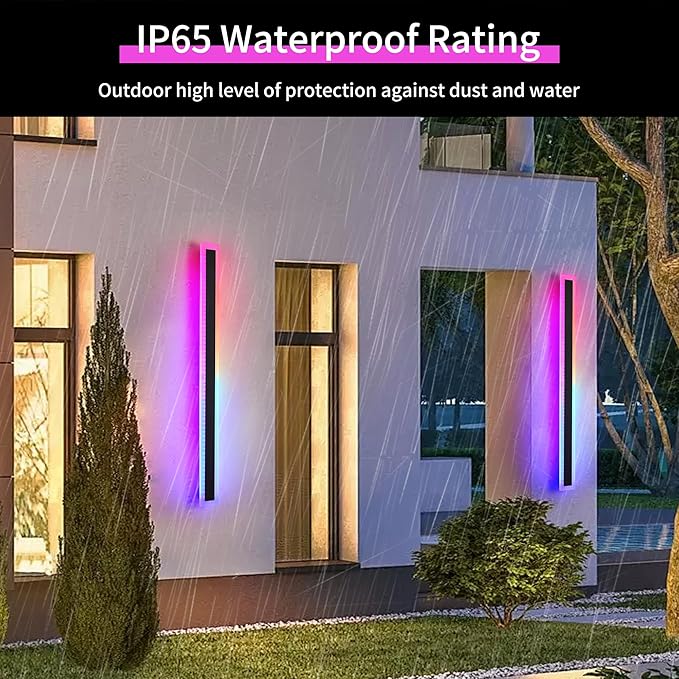 2-Pack 40in Long Outdoor Modern LED Wall Light, 30W IP65 Waterproof Warm/RGB LED Wall Mount Lighting Fixture, Color Changing Long Outdoor Wall Light Dimmable Black Exterior Wall Sconce