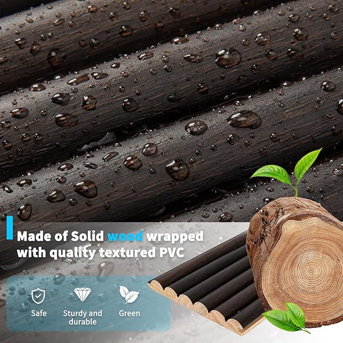 Art3d Fluted Wood Panel for Wall and Ceiling, Beaded Accent molding for Home Decoration, Pack of 4pcs + 1pc End-Trim, Size 108 x 5.7in.- Beaded Smoked Oak