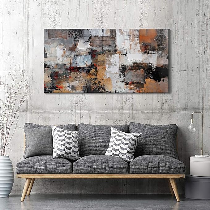 Abstract Canvas Wall Art - Modern Minimalist Wall Painting - Brown Decorations - Framed Wall Art for Bedroom, Office - Artwork Wall Decor - Brown Bedroom Wall Decor Above BedAbstract Canvas Wall Art 24×48IN