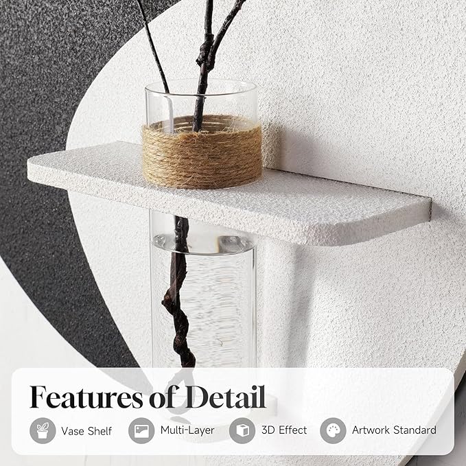 3D Textured Black and White Abstract Wall Art Decor with Vase, Modern Paintings Artwork for Walls-Minimalist Wall Decor for Living Room Hallway Dining Room Bedroom Office Decoration Aesthetic 24x24 In