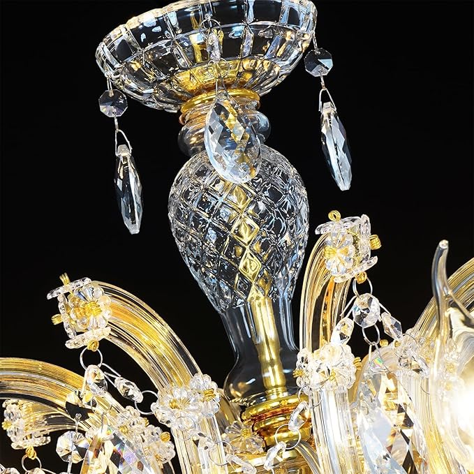 6 Light Maria Theresa Crystal Chandelier for Bedroom Luxury K9 Crystal Gold Chandelier Pendant Lighting Fixture for Dining Room,Living Room, W23.6*H22 with Adjustable Chain