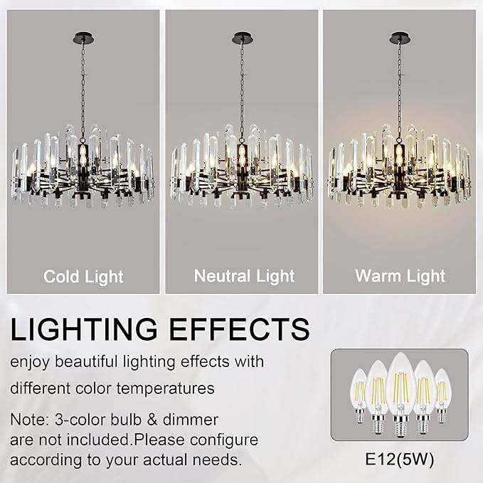 36" Luxury Black Crystal Chandelier, 16-Light Round Modern Chandelier for Dining Room, Adjustable Chain Chandelier Pendant Light Fixture for Living Room, Bedroom, Kitchen Island, Foyer, Entryway