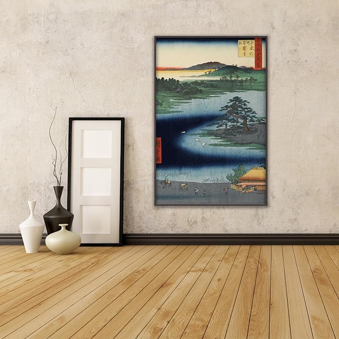 OKRA Utagawa Hiroshige Art Prints - Robe Hanging Pine Senzoku Pond Poster - Japanese Painting Landscape Pictures - Modern Canvas Wall Decor for Bathroom Living Room Unframed (12×16in/30×40cm)