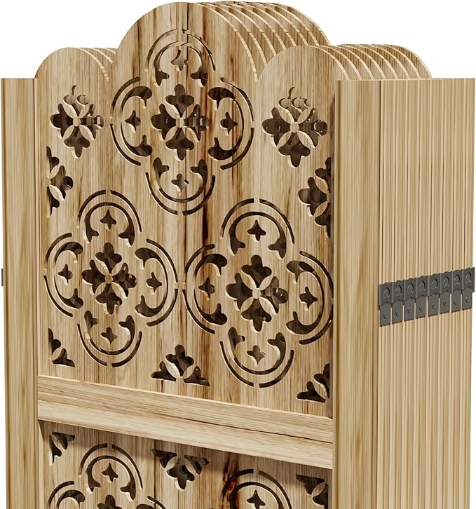 Casaphoria 8 Panels Room Divider, Folding Screen Room Divider with Copper Coin Pattern for Home Office, Restaurant and Bedroom, Paulownia Wood, 127" W x 67" H (Natural)