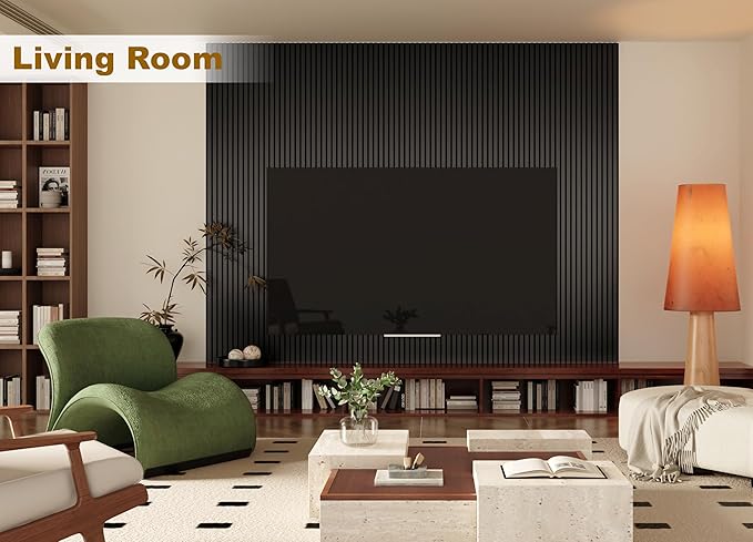 Acoustic Wood Wall Panels, 2-PC 94.49 x 12.6 in Soundproof Wood Wall Panels for Decor, Wood Slat Wall Panels for Wall Decor, Natural Black