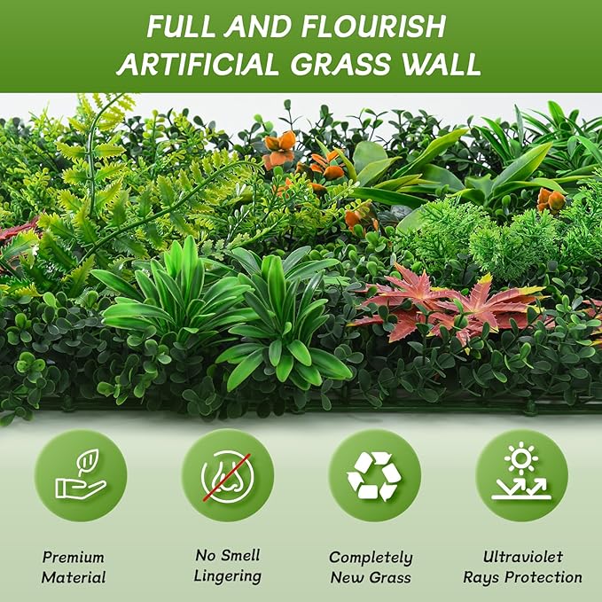 Artificial Grass Wall Panels 6 Pack 20"x20" - UV Protected Privacy Fence Screen, Hedge Green Wall Decor Backdrop，Realistic Fake Grass Backdrop for Indoor Weddings & Outdoor Gardens