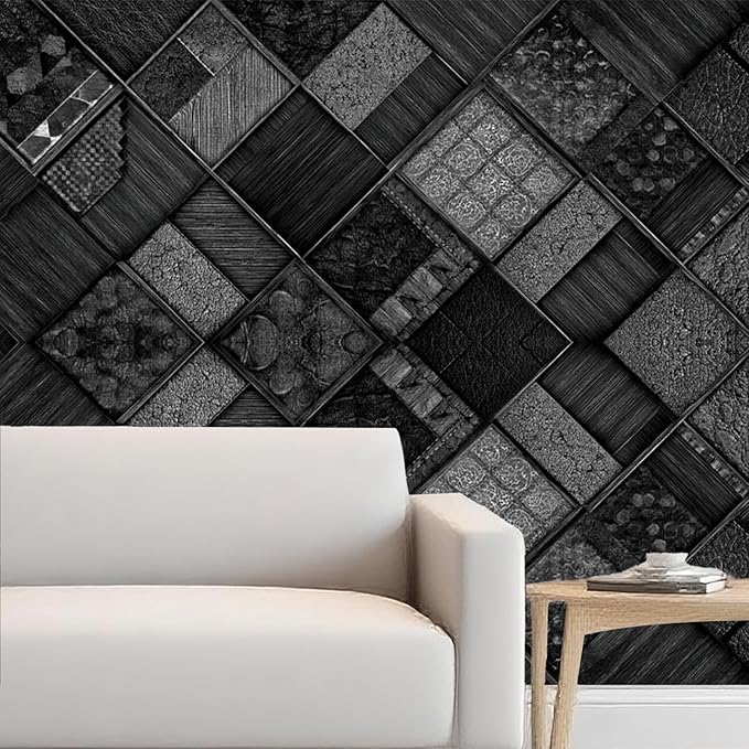 Nuxovilar Black Grey Plaid Checkered Textured Peel and Stick Wallpaper, 15.75"x39.37", Self-Adhesive Contact Paper, Classic Tartan Style for Bedroom, Living Room and Table Decor