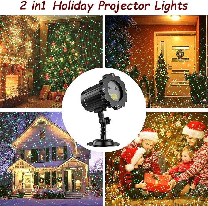 Christmas Projector Lights Outdoor, Holiday Laser Light With Remote Control, Moving RGB Projector for House Garden Yard